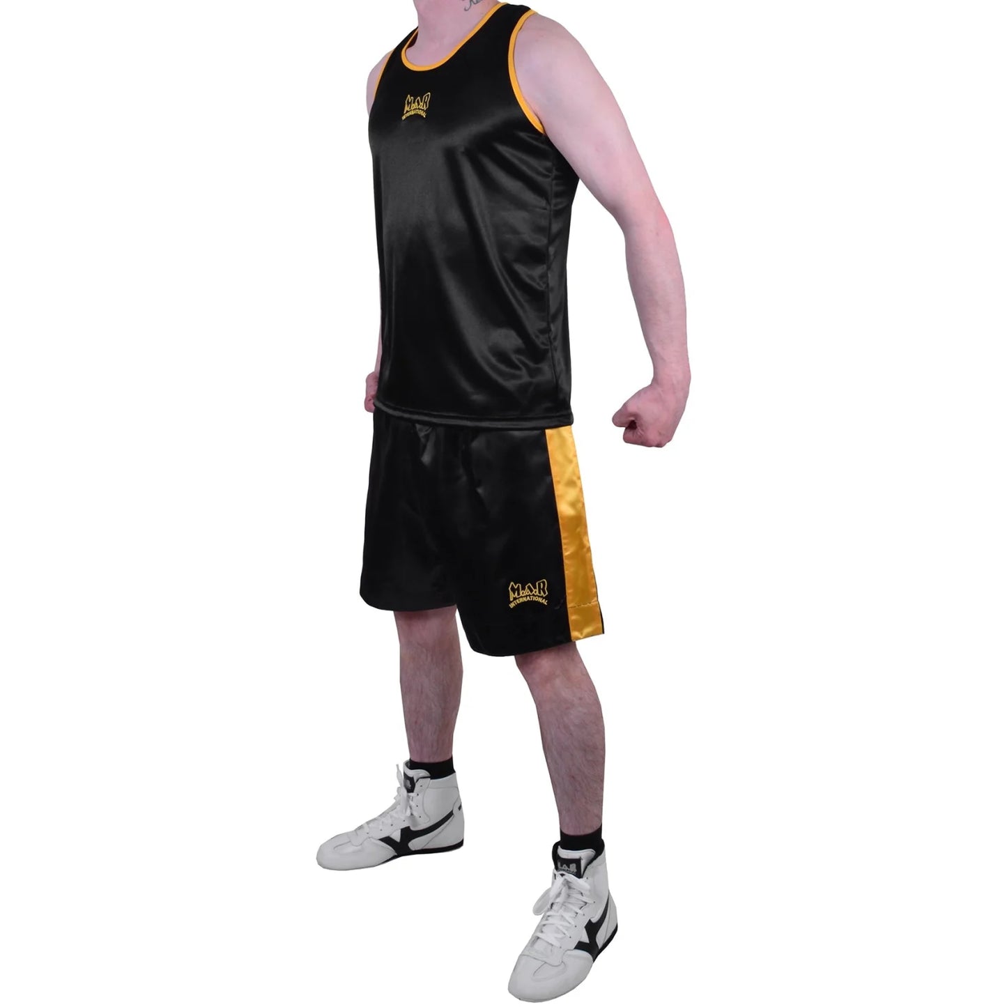 MAR-102A | Black & Yellow Boxing Shorts & Vest - Shorts