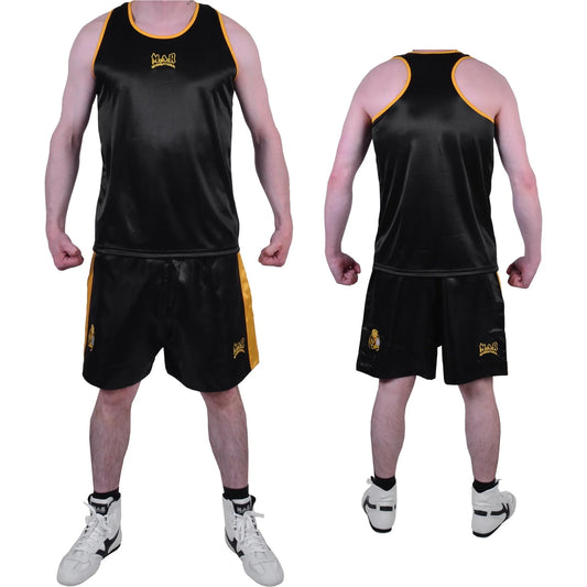 MAR-102A | Black & Yellow Boxing Shorts & Vest - Shorts