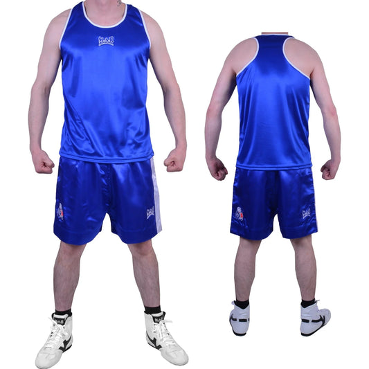 MAR-102B | Blue & White Boxing Shorts & Vest - Shorts
