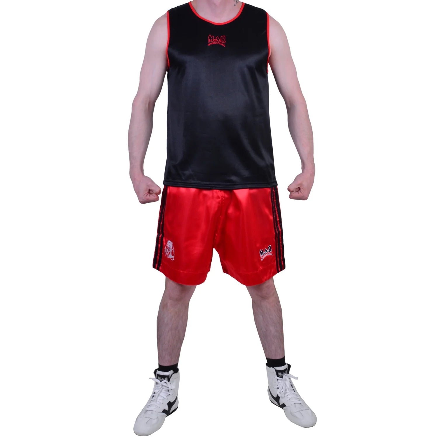 MAR-102C | Red & Black Boxing Shorts & Vest - Shorts