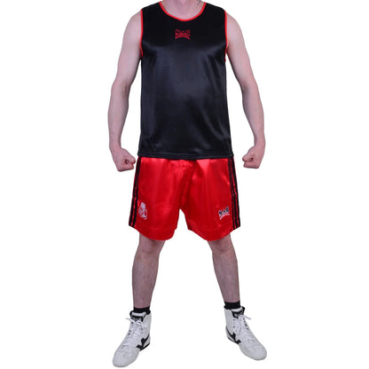 MAR-102C | Red & Black Boxing Shorts & Vest - Shorts