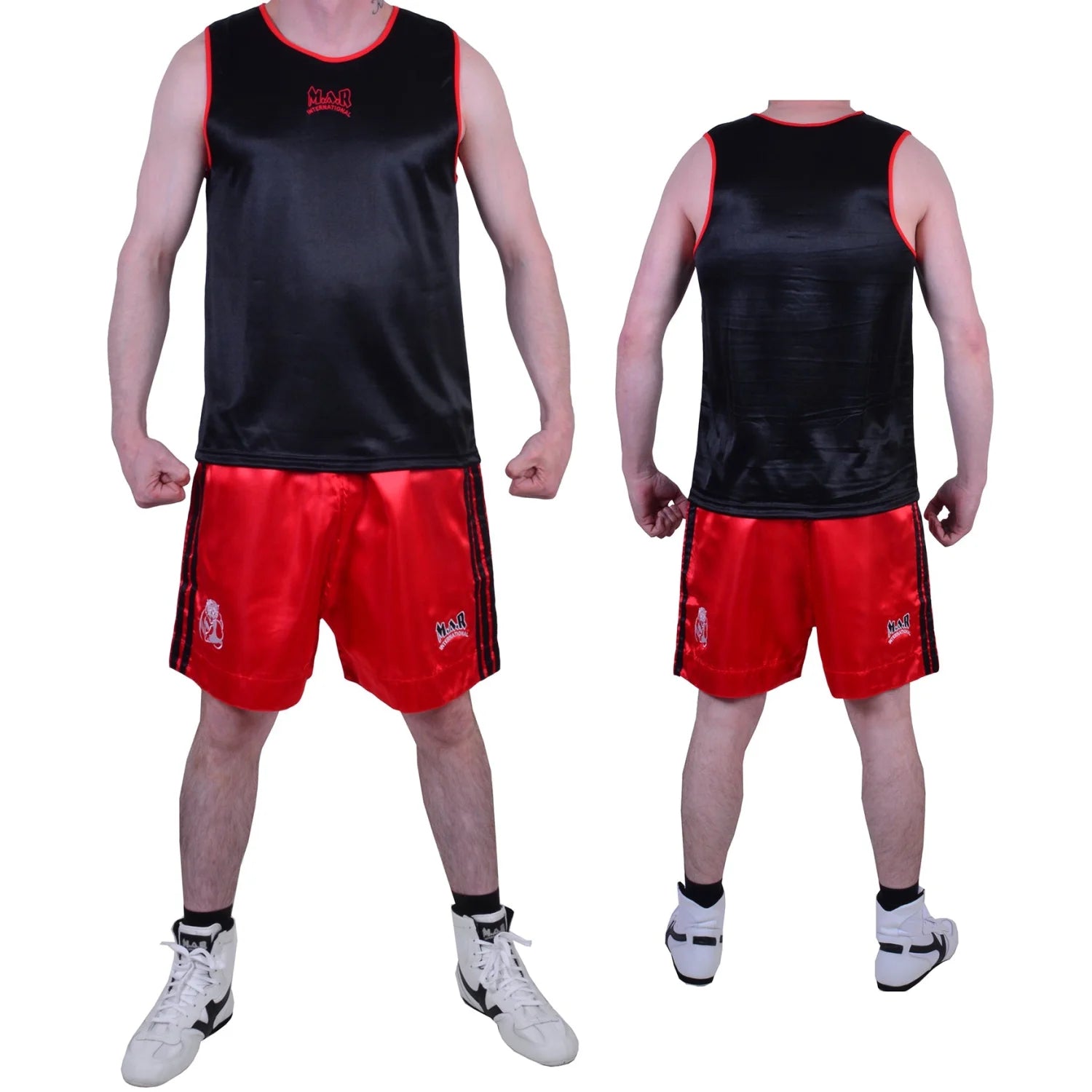 MAR-102C | Red & Black Boxing Shorts & Vest - Shorts