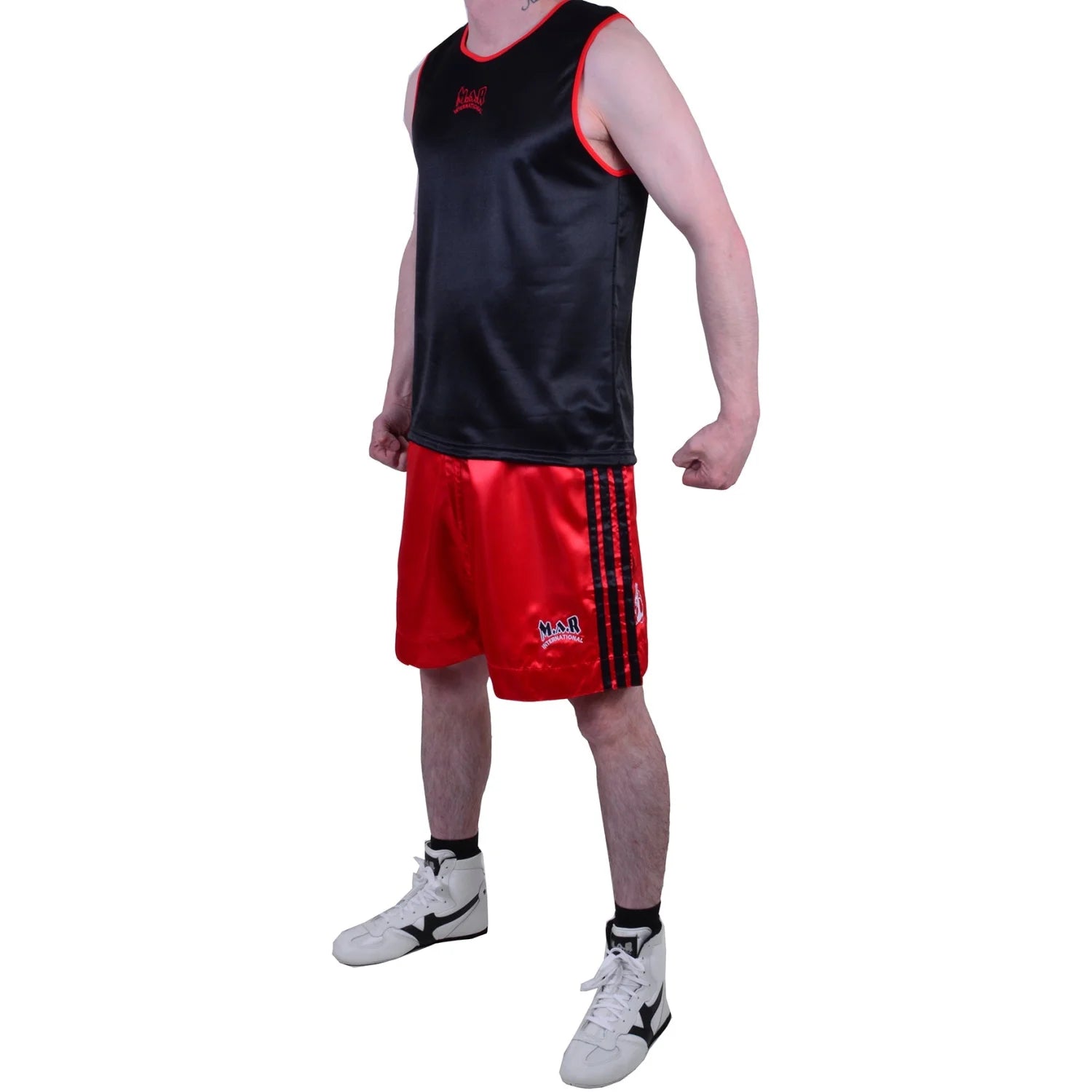 MAR-102C | Red & Black Boxing Shorts & Vest - Shorts