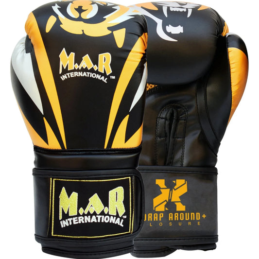 MAR-118B | Gold & Black Tiger Print Boxing & Kickboxing Gloves - Gloves