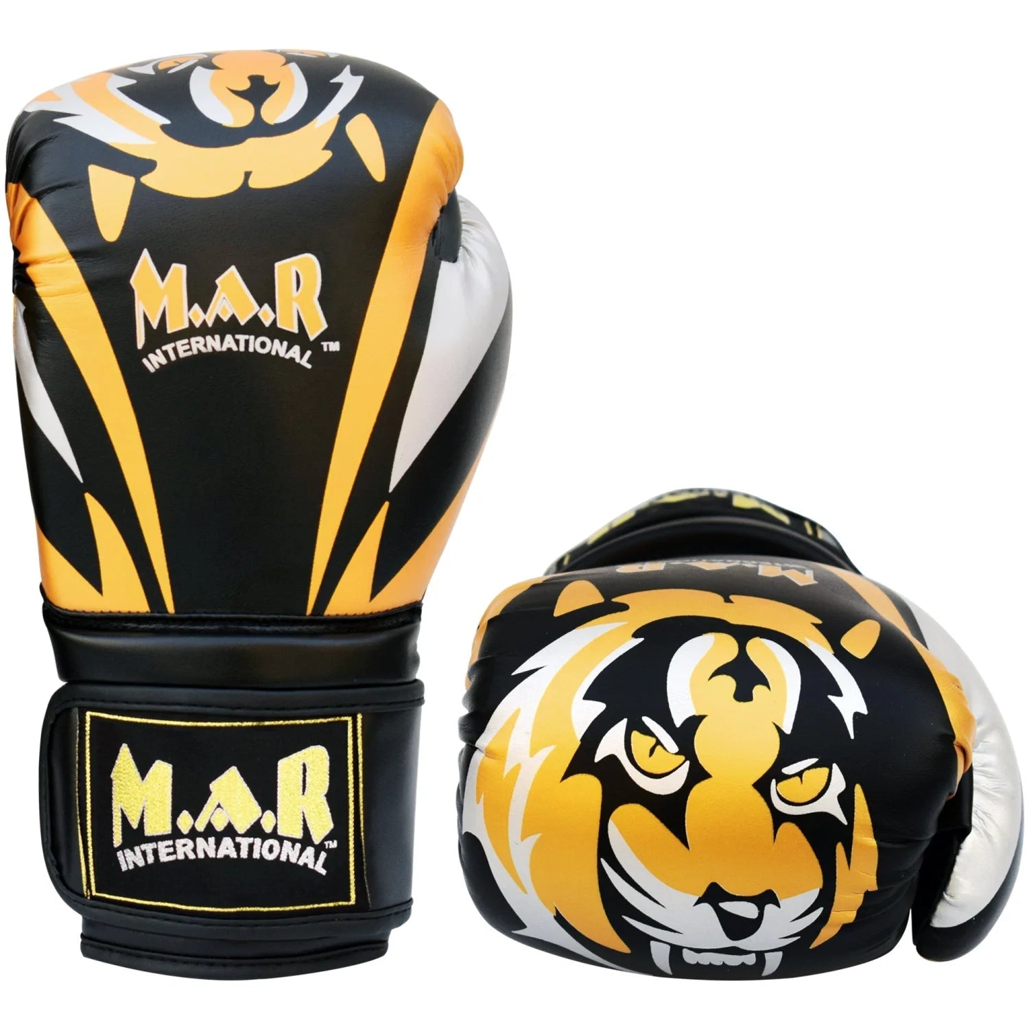 MAR-118B | Gold & Black Tiger Print Boxing & Kickboxing Gloves - Gloves