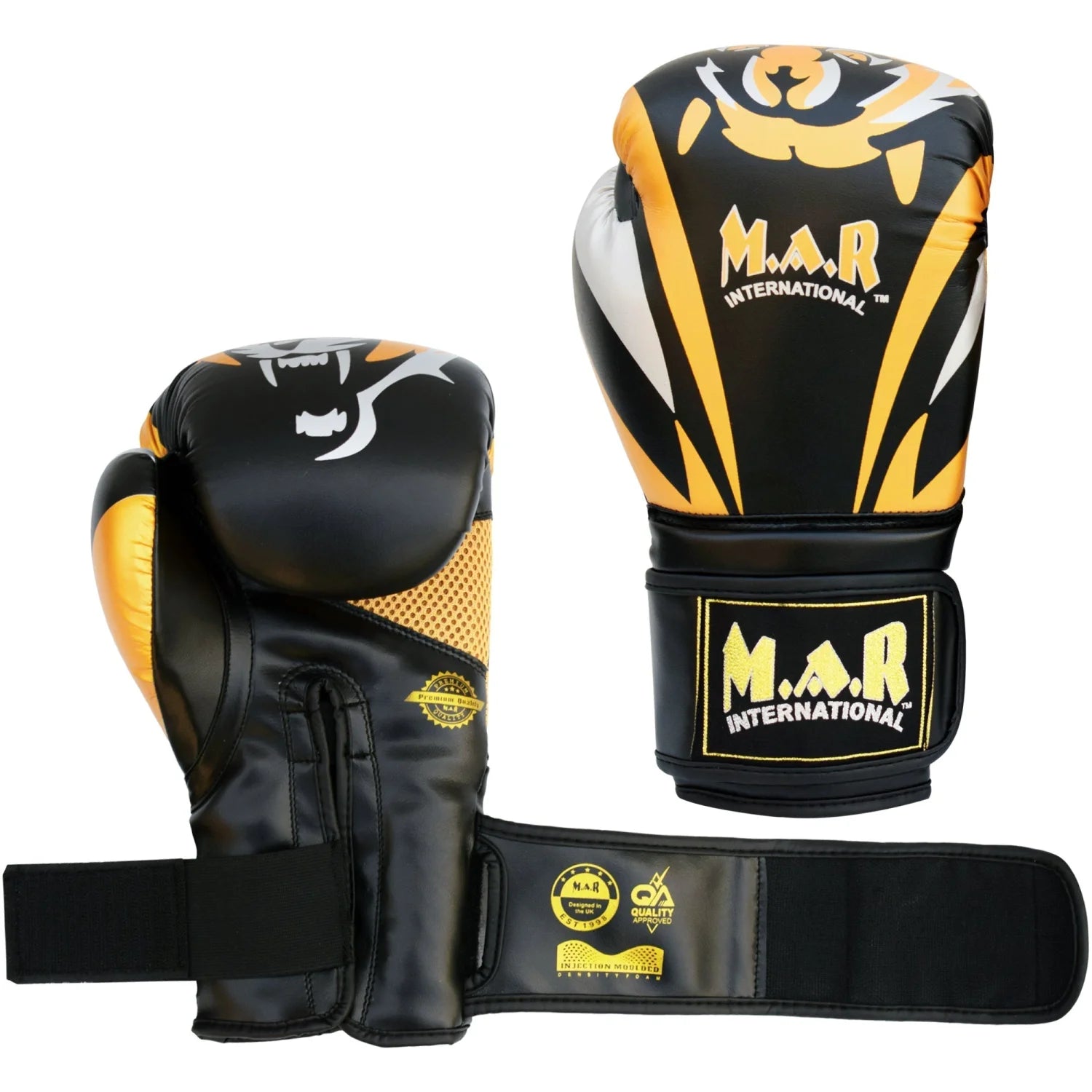 MAR-118B | Gold & Black Tiger Print Boxing & Kickboxing Gloves - Gloves