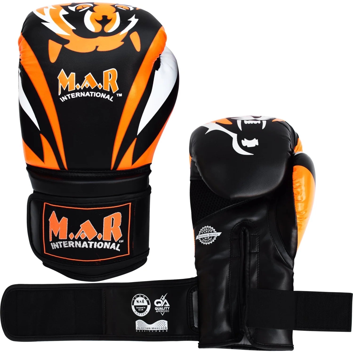 MAR-118C | Orange & Black Tiger Print Boxing & Kickboxing Gloves - Gloves