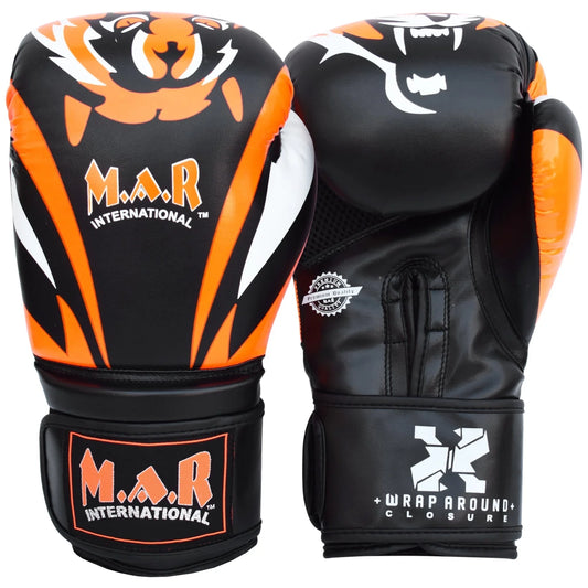 MAR-118C | Orange & Black Tiger Print Boxing & Kickboxing Gloves - Gloves