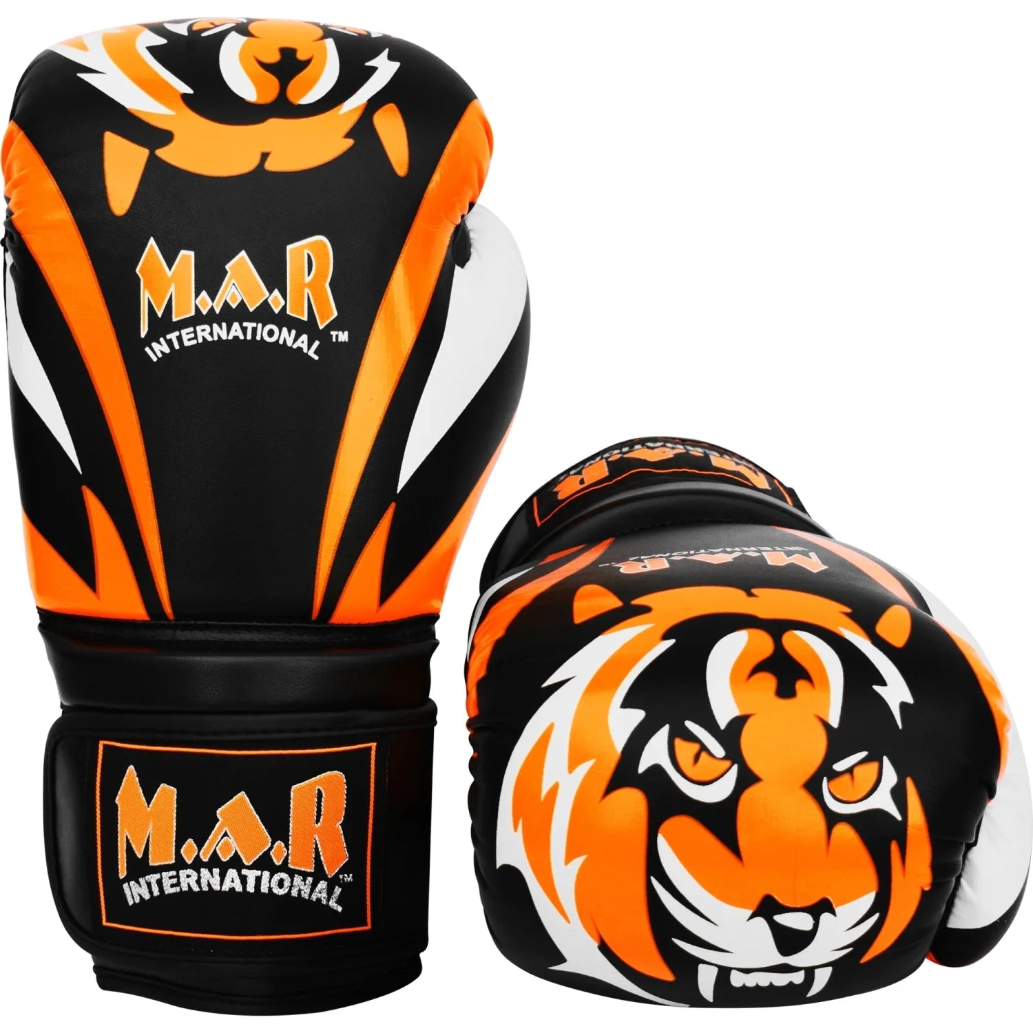 MAR-118C | Orange & Black Tiger Print Boxing & Kickboxing Gloves - Gloves