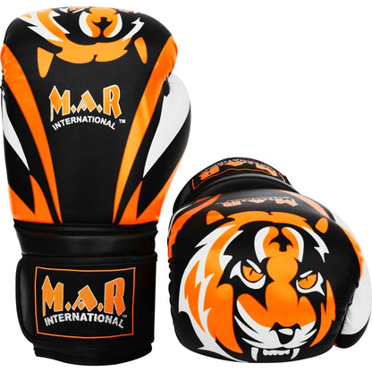 MAR-118C | Orange & Black Tiger Print Boxing & Kickboxing Gloves - Gloves