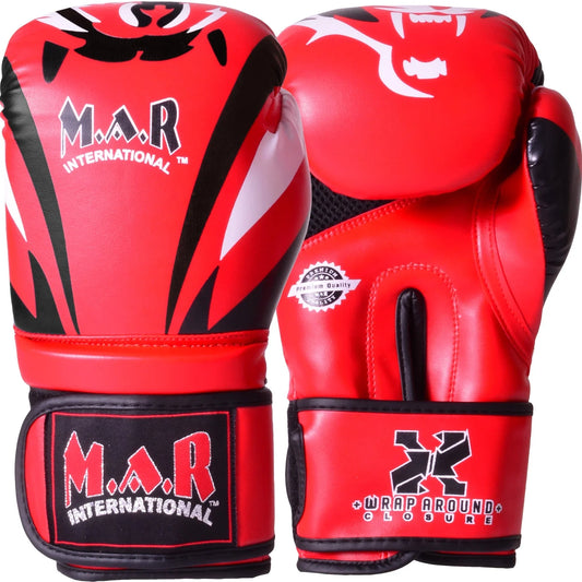 MAR-118D | Red & Black Tiger Print Boxing & Kickboxing Gloves - Gloves