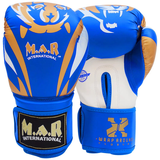 MAR-118E | Blue & Gold Tiger Print Boxing & Kickboxing Gloves - Gloves