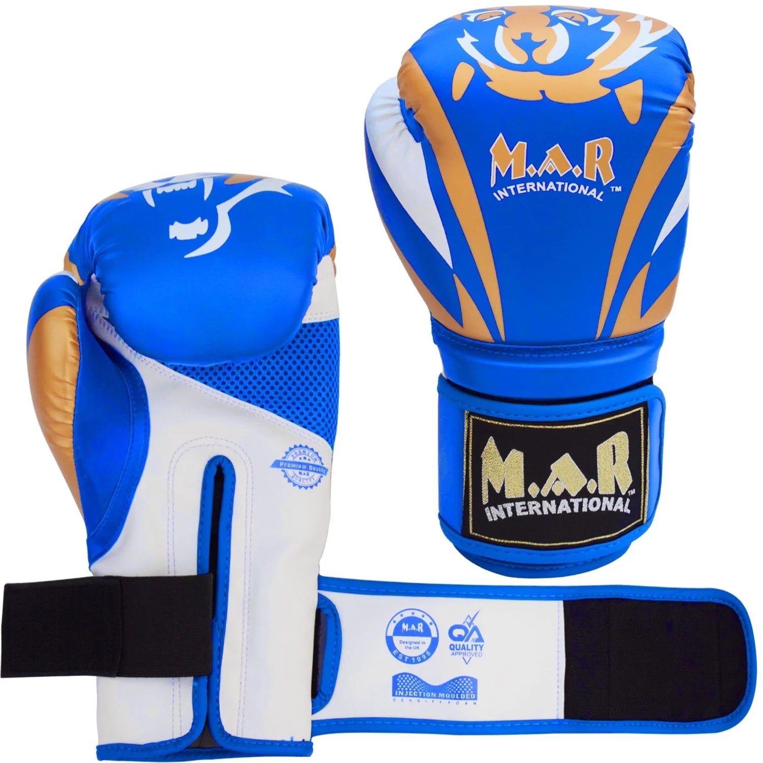 MAR-118E | Blue & Gold Tiger Print Boxing & Kickboxing Gloves - Gloves