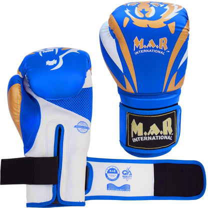MAR-118E | Blue & Gold Tiger Print Boxing & Kickboxing Gloves - Gloves