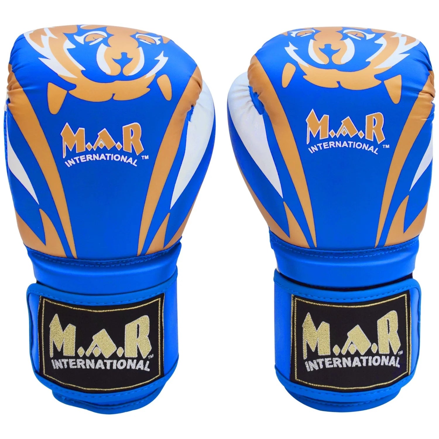 MAR-118E | Blue & Gold Tiger Print Boxing & Kickboxing Gloves - Gloves