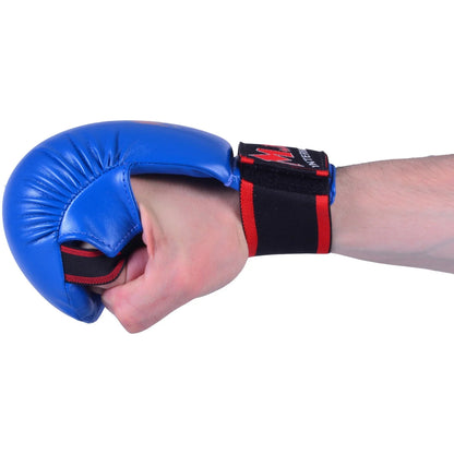 MAR-142A | Blue Karate Gloves w/ Moulded Padding - Compact Gloves
