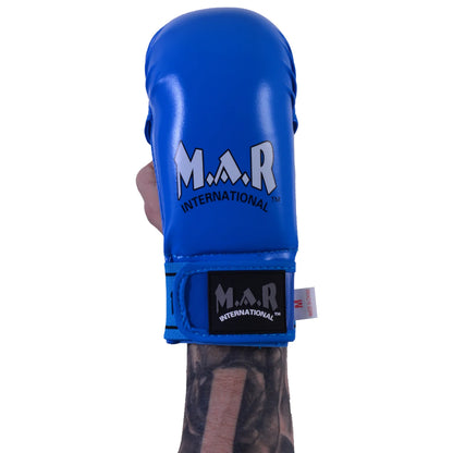 MAR-142E | Blue Karate Gloves w/ Arched Moulded Padding - Compact Gloves