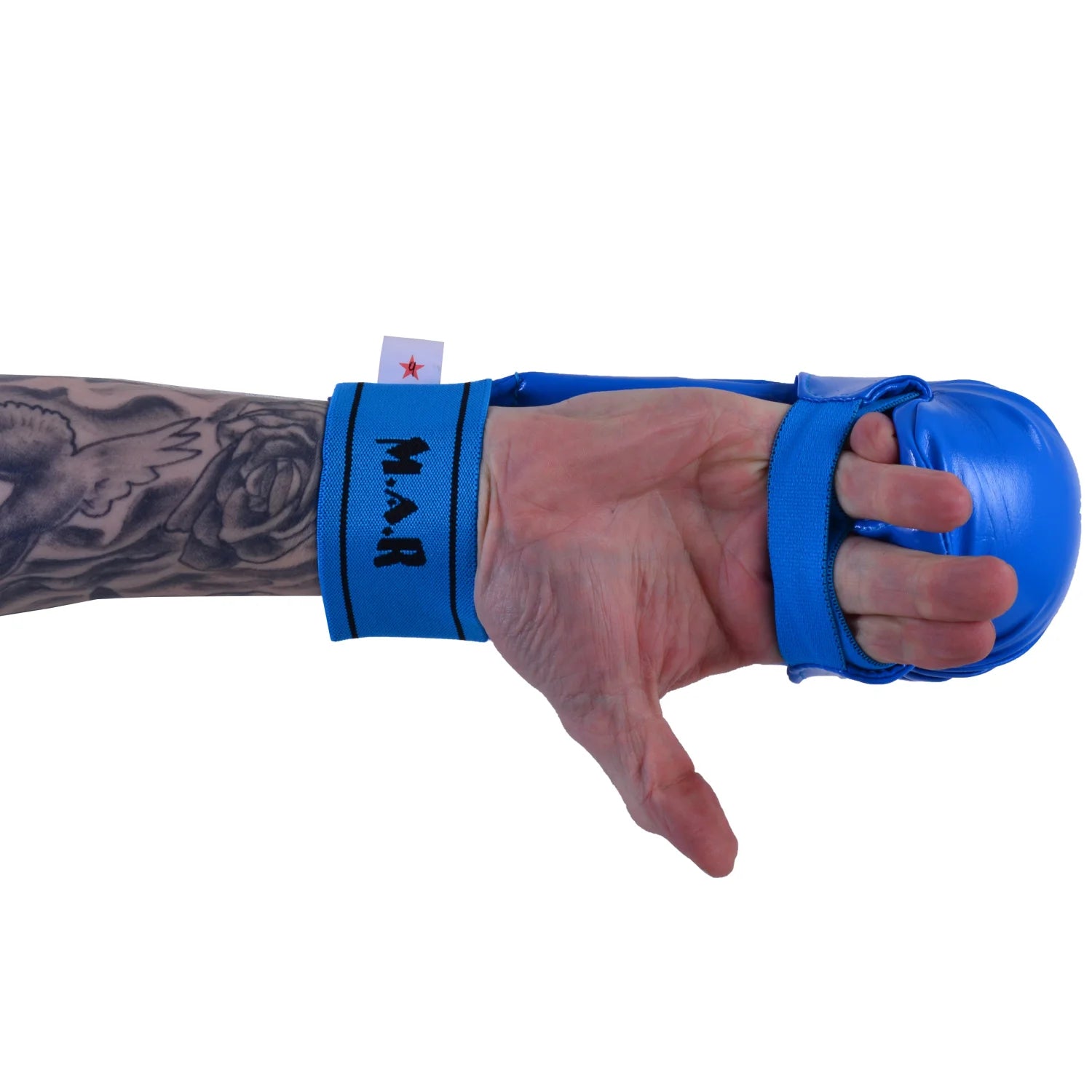 MAR-142E | Blue Karate Gloves w/ Arched Moulded Padding - Compact Gloves