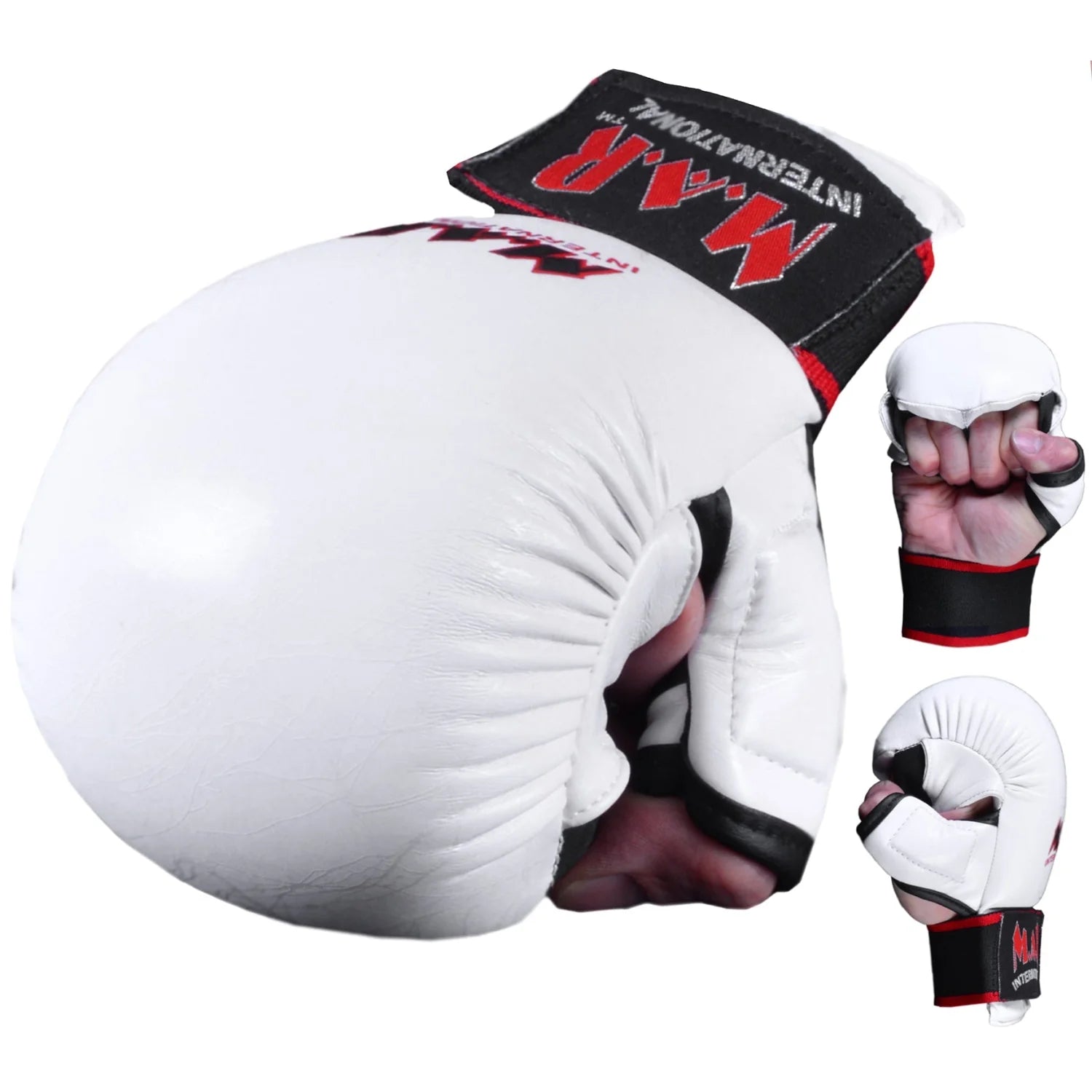 MAR-143C | White Karate Gloves w/ Padded Thumb - Compact Gloves