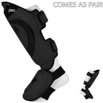 MAR-148D | Black Kickboxing & Thai Boxing Shin & Instep Guards - Pads