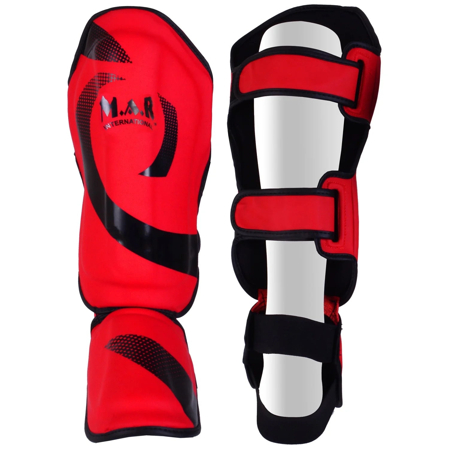 MAR-148E | Red Kickboxing & Thai Boxing Shin & Instep Guards - Pads