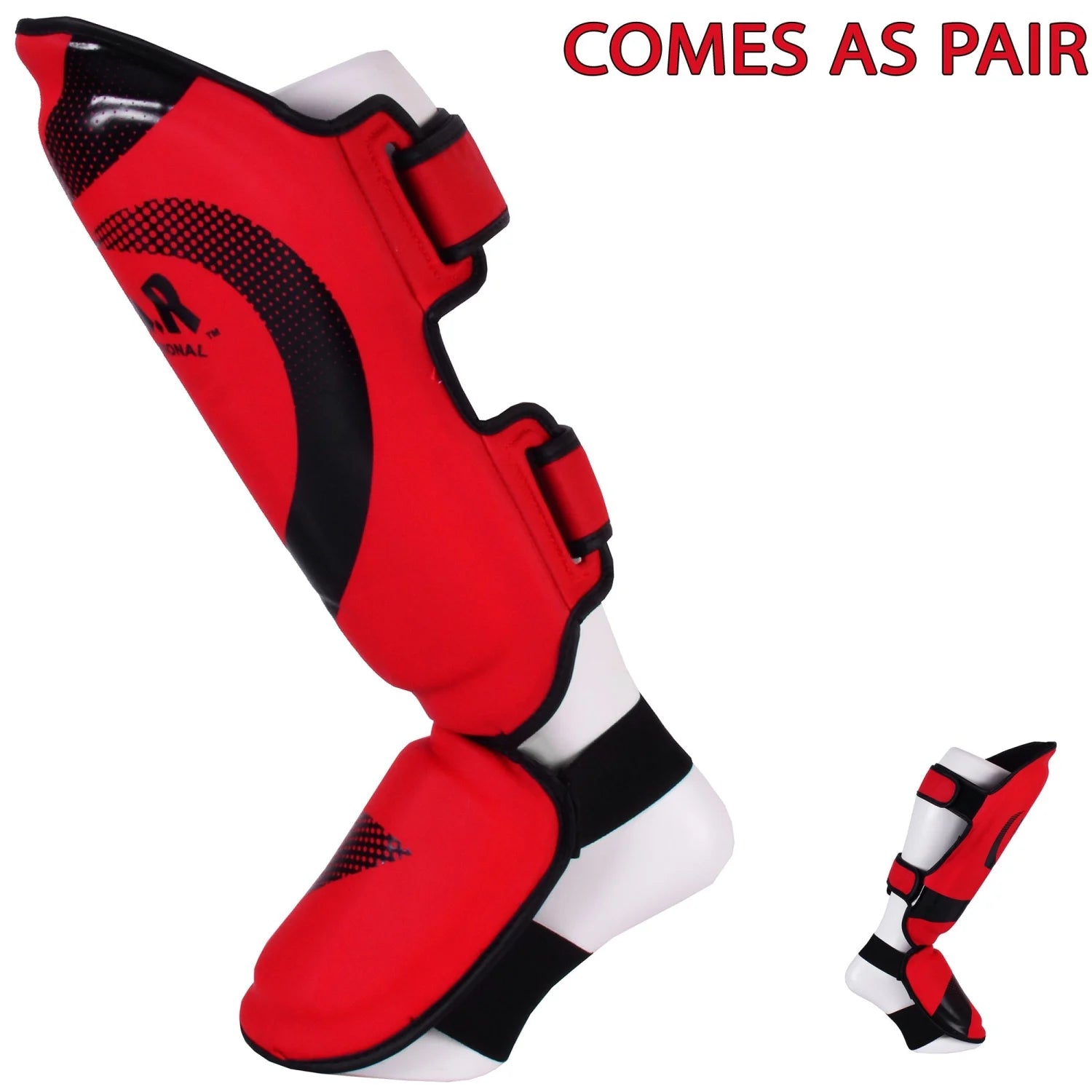 MAR-148E | Red Kickboxing & Thai Boxing Shin & Instep Guards - Pads