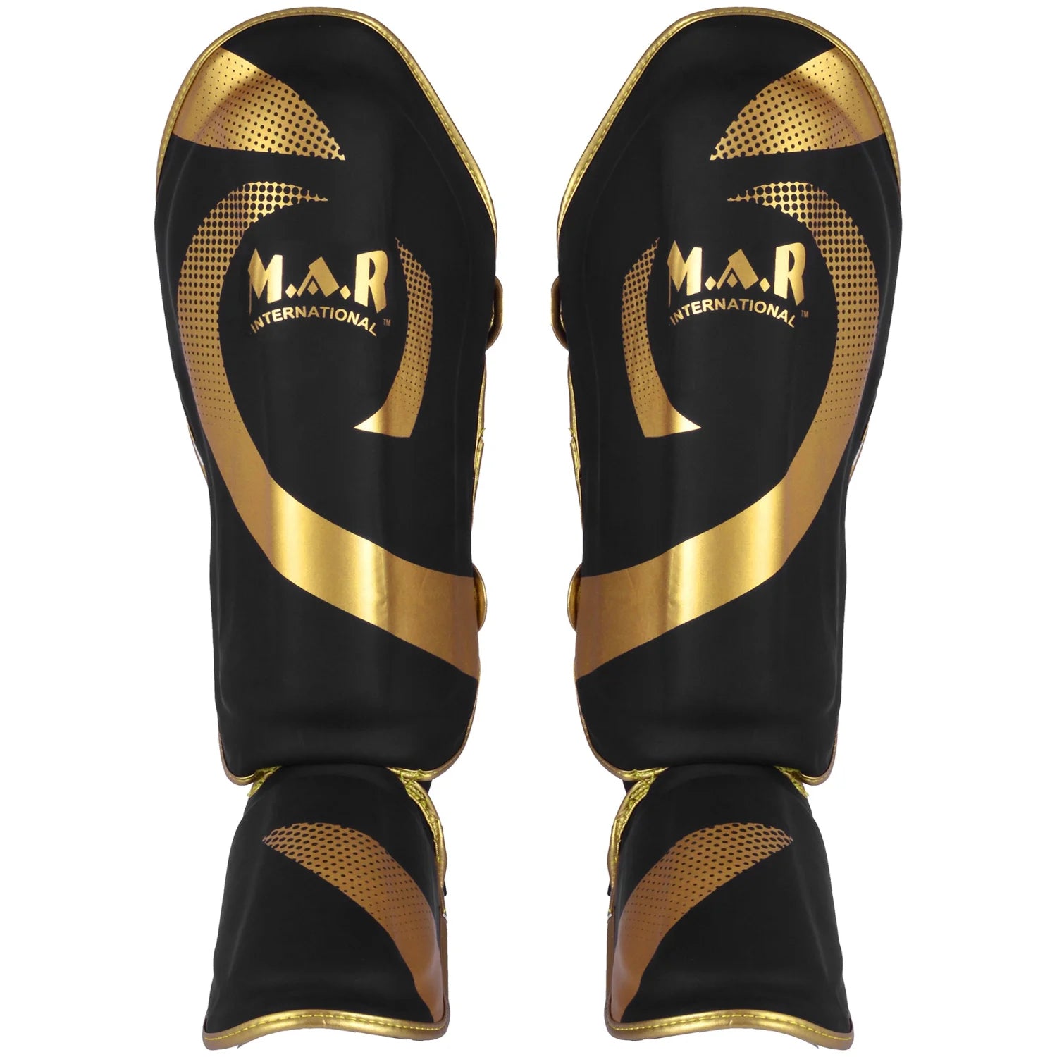 MAR-148G | Black & Gold Kickboxing/Thai Boxing Shin & Instep Guards - Pads