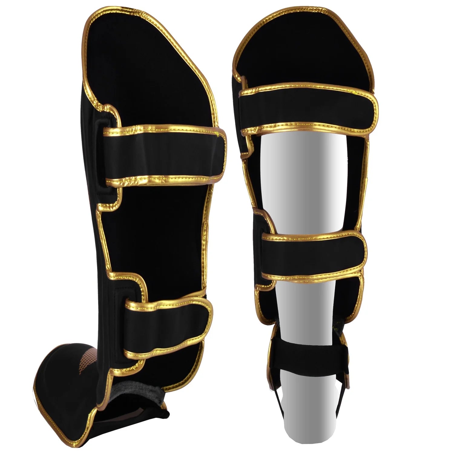 MAR-148G | Black & Gold Kickboxing/Thai Boxing Shin & Instep Guards - Pads