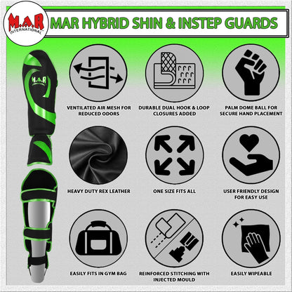 MAR-148H | Black & Green Kickboxing/Thai Boxing Shin & Instep Guards - Pads