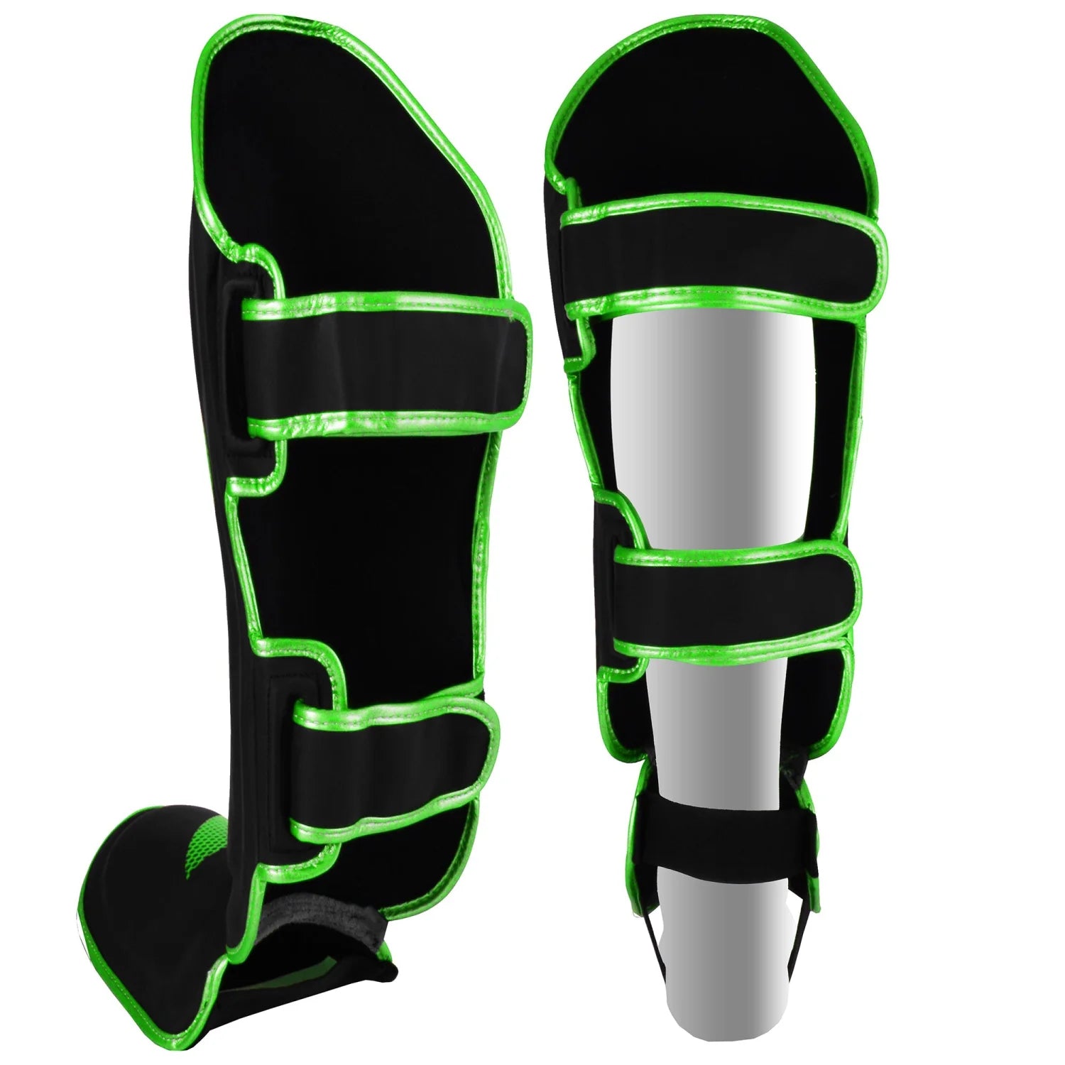 MAR-148H | Black & Green Kickboxing/Thai Boxing Shin & Instep Guards - Pads