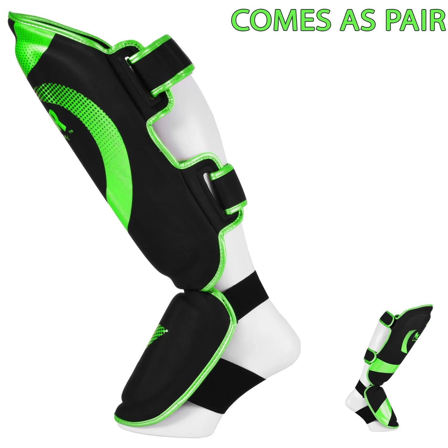 MAR-148H | Black & Green Kickboxing/Thai Boxing Shin & Instep Guards - Pads