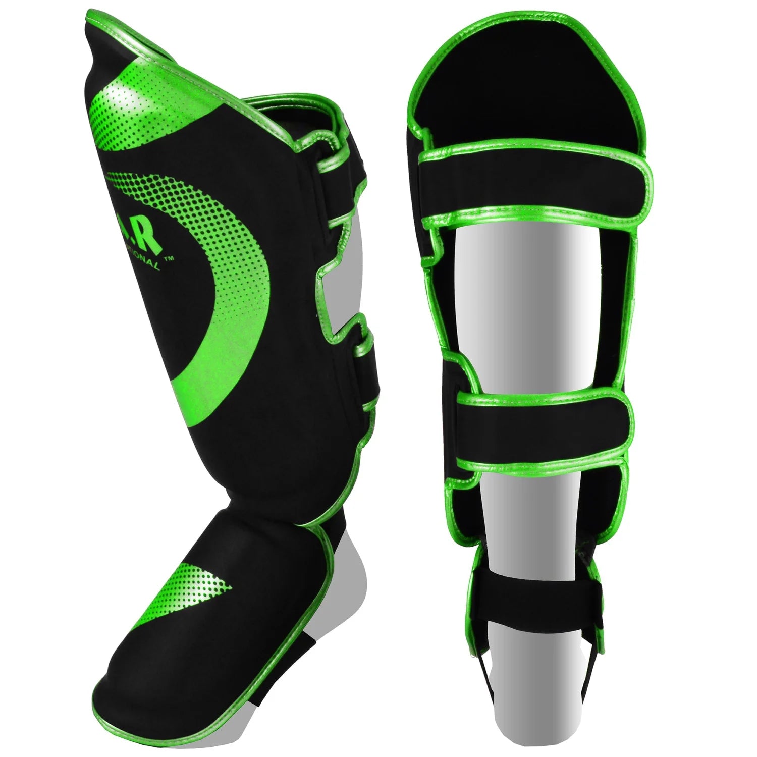 MAR-148H | Black & Green Kickboxing/Thai Boxing Shin & Instep Guards - Pads