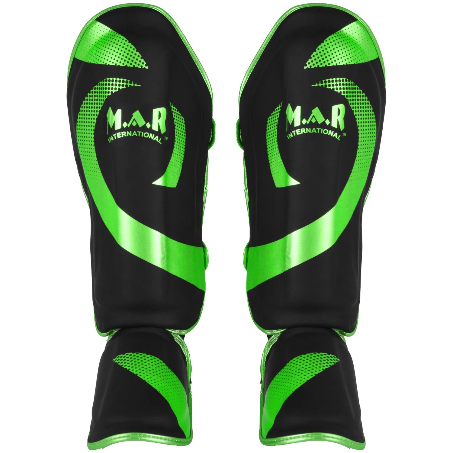 MAR-148H | Black & Green Kickboxing/Thai Boxing Shin & Instep Guards - Pads