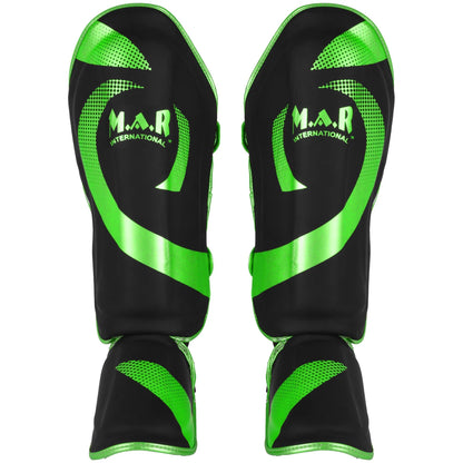 MAR-148H | Black & Green Kickboxing/Thai Boxing Shin & Instep Guards - Pads
