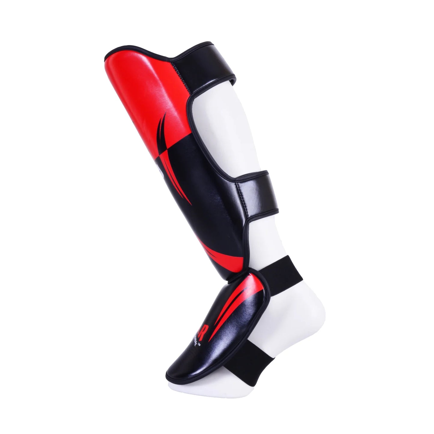 MAR-148K | Red Shin & Instep Guards Lightweight Microfiber Leather Pads - Pads