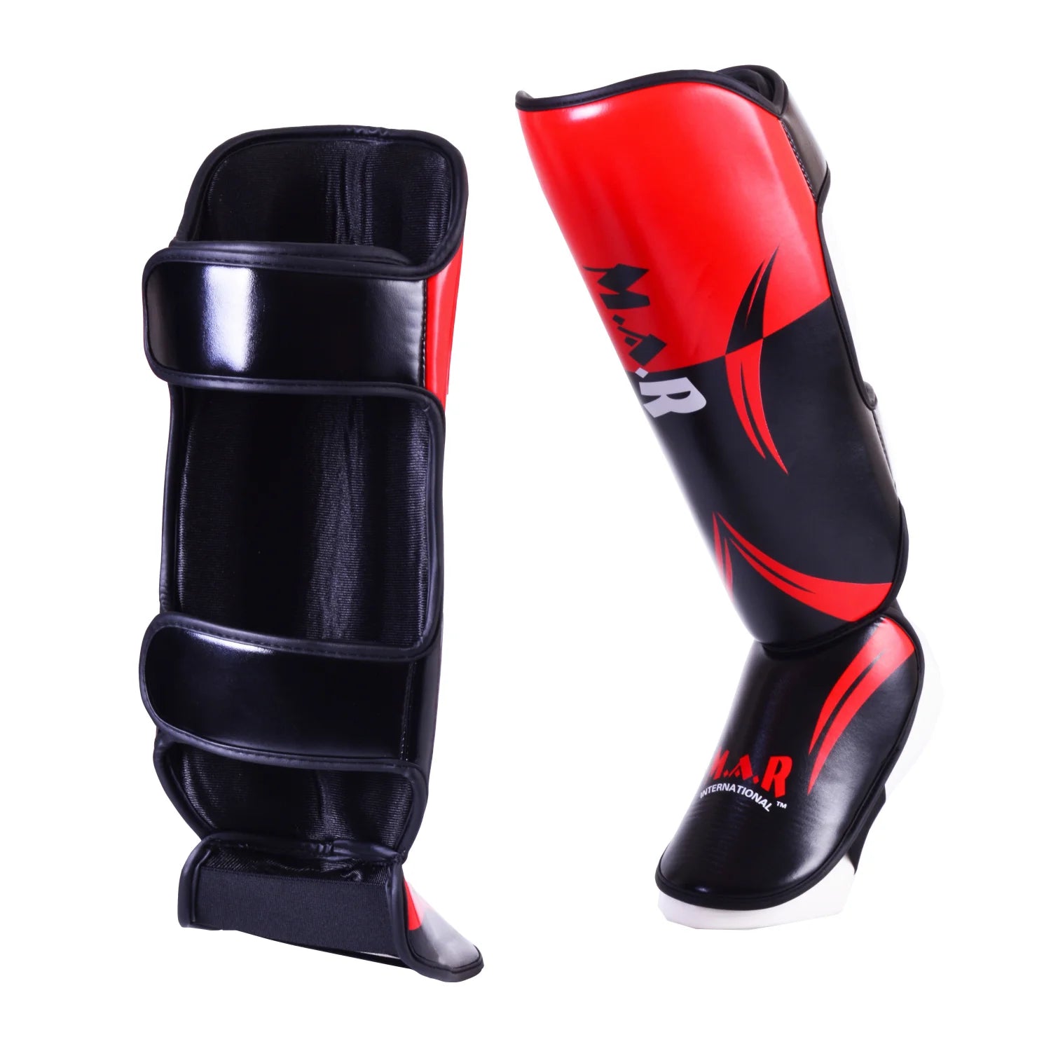 MAR-148K | Red Shin & Instep Guards Lightweight Microfiber Leather Pads - Pads