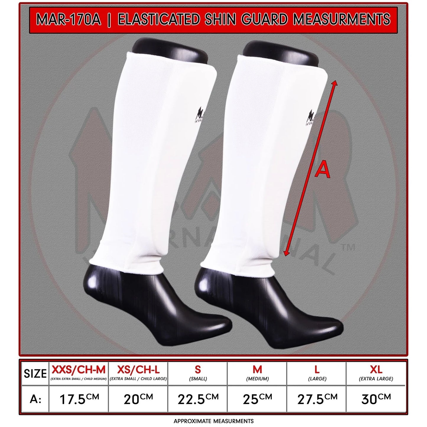 MAR-170A | White Elasticated Fabric Shin Guard For Shin Protection - Small Accessories