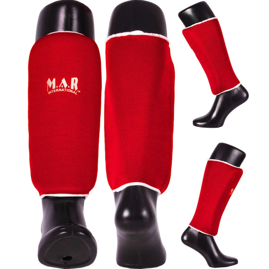 MAR-170C | Red Elasticated Fabric Shin Guard For Shin Protection - Small Accessories