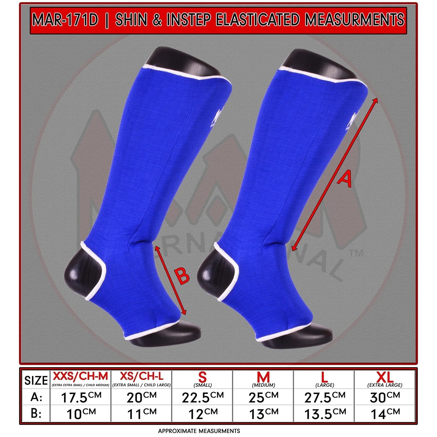 MAR-171D | Blue Elasticated Fabric Shin & Instep Guard - Small Accessories
