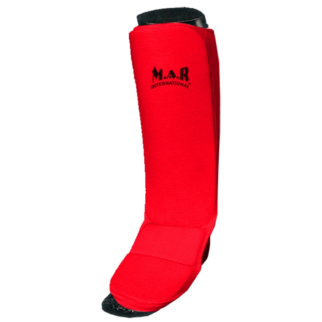 MAR-172C | Red MMA Elasticated Fabric Shin & Instep Guard - Small Accessories