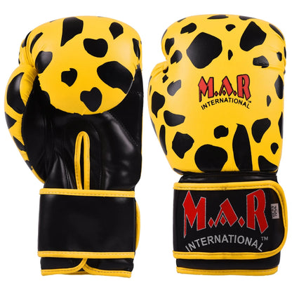 MAR-181 | Black/Yellow Leopard Print Boxing/Kickboxing Gloves for Kids - Gloves