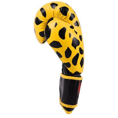 MAR-181 | Black/Yellow Leopard Print Boxing/Kickboxing Gloves for Kids - Gloves