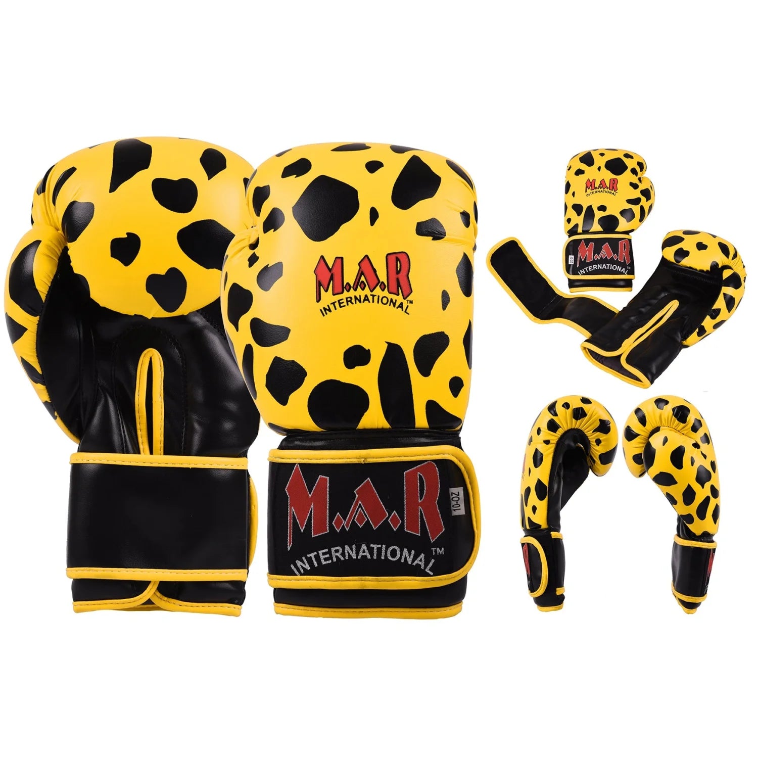 MAR-181 | Black/Yellow Leopard Print Boxing/Kickboxing Gloves for Kids - Gloves