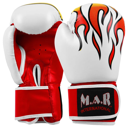 MAR-182 | White Flame Print Boxing/Kickboxing Gloves for Kids - Gloves