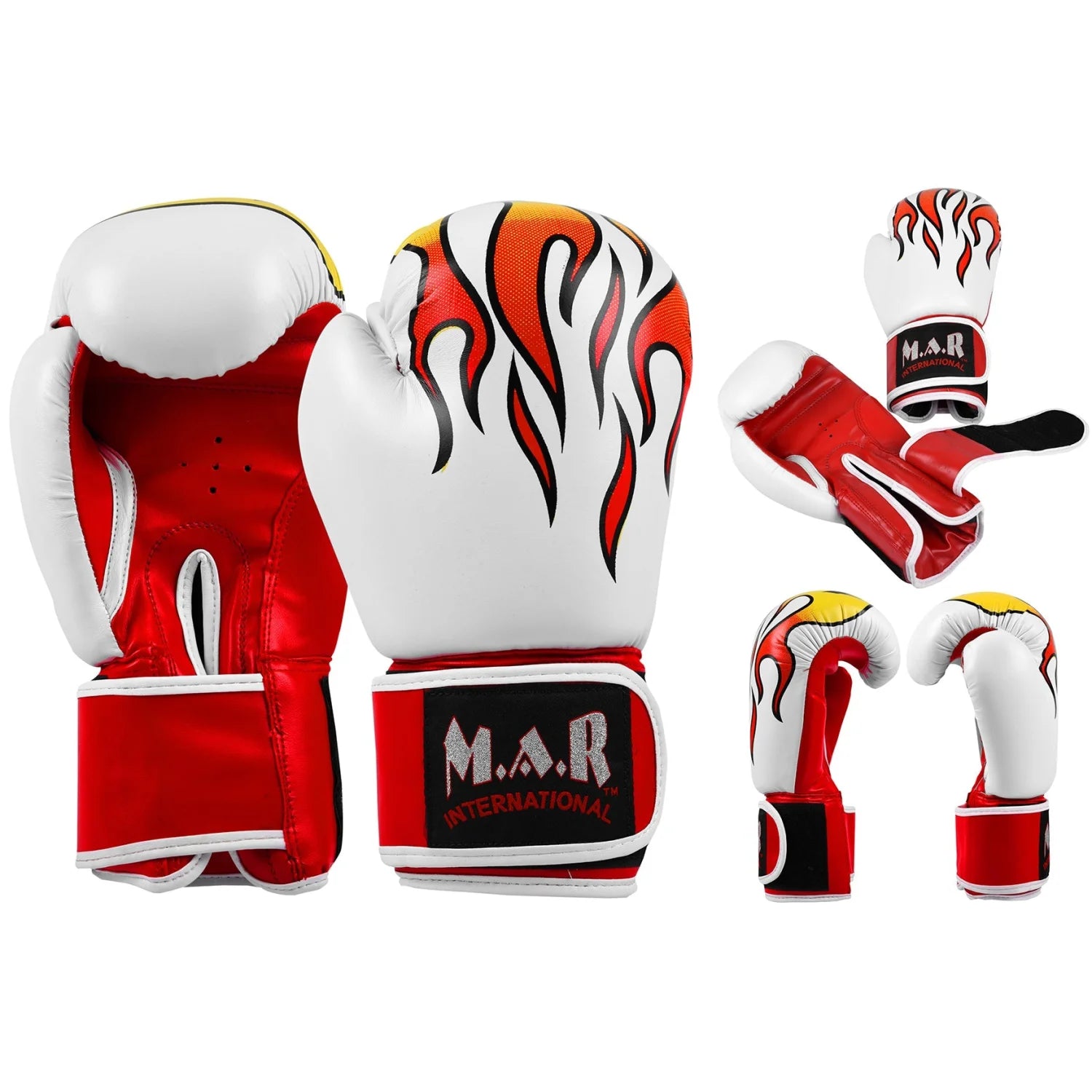 MAR-182 | White Flame Print Boxing/Kickboxing Gloves for Kids - Gloves