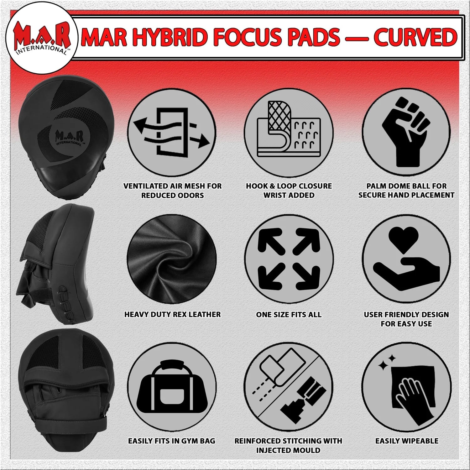 MAR-195D | Black Hybrid Curved Focus Mitts - Focus Mitts