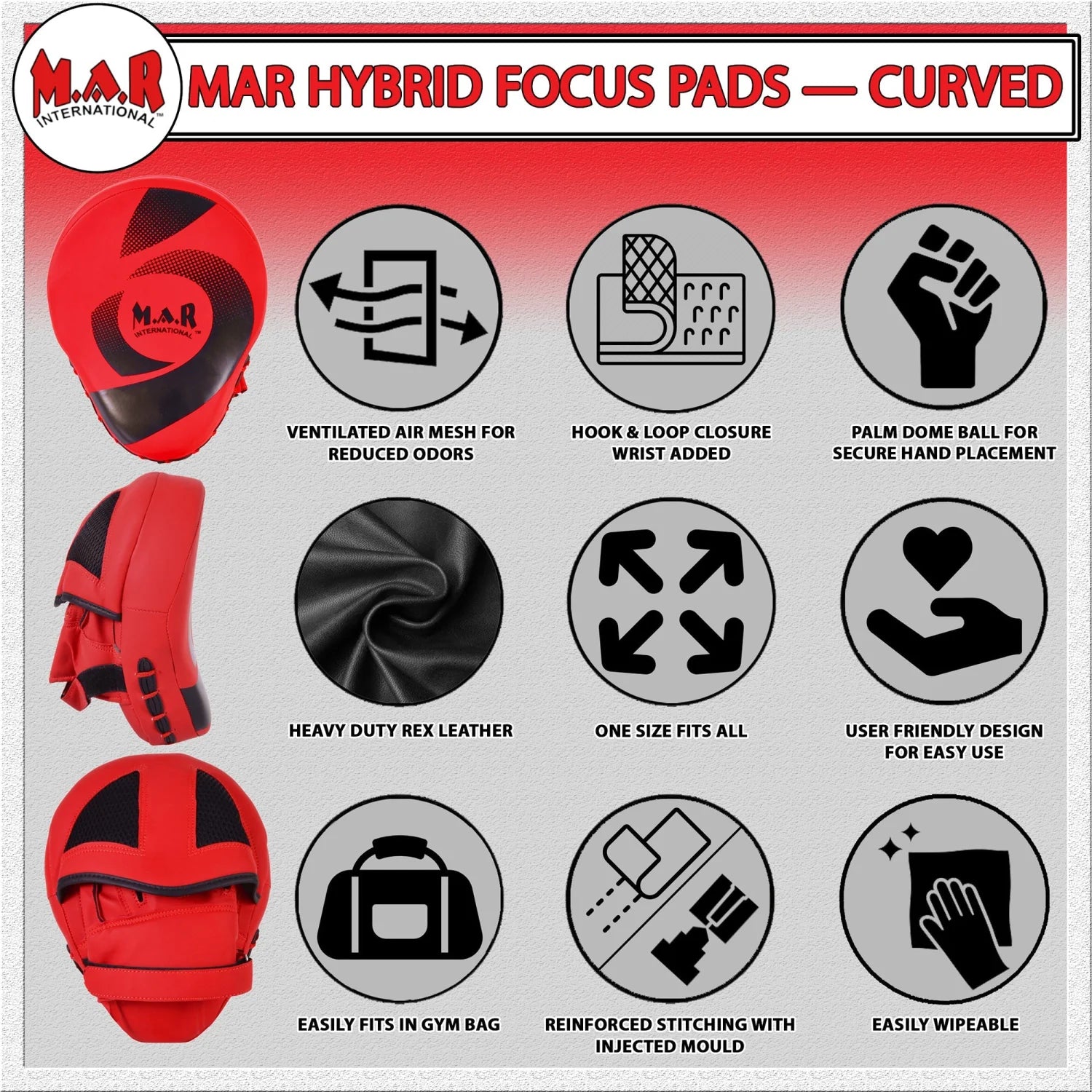 MAR-195E | Red Hybrid Curved Focus Mitts - Focus Mitts