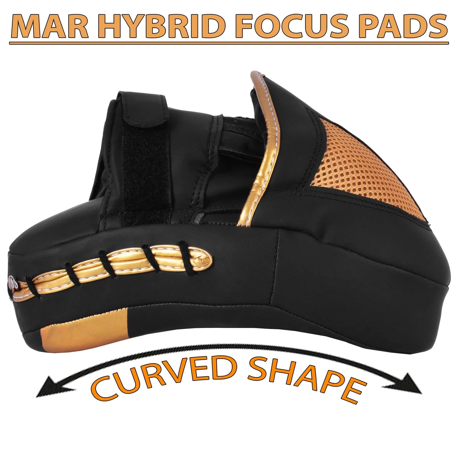 MAR-195G | Black & Gold Hybrid Curved Focus Mitts - Focus Mitts