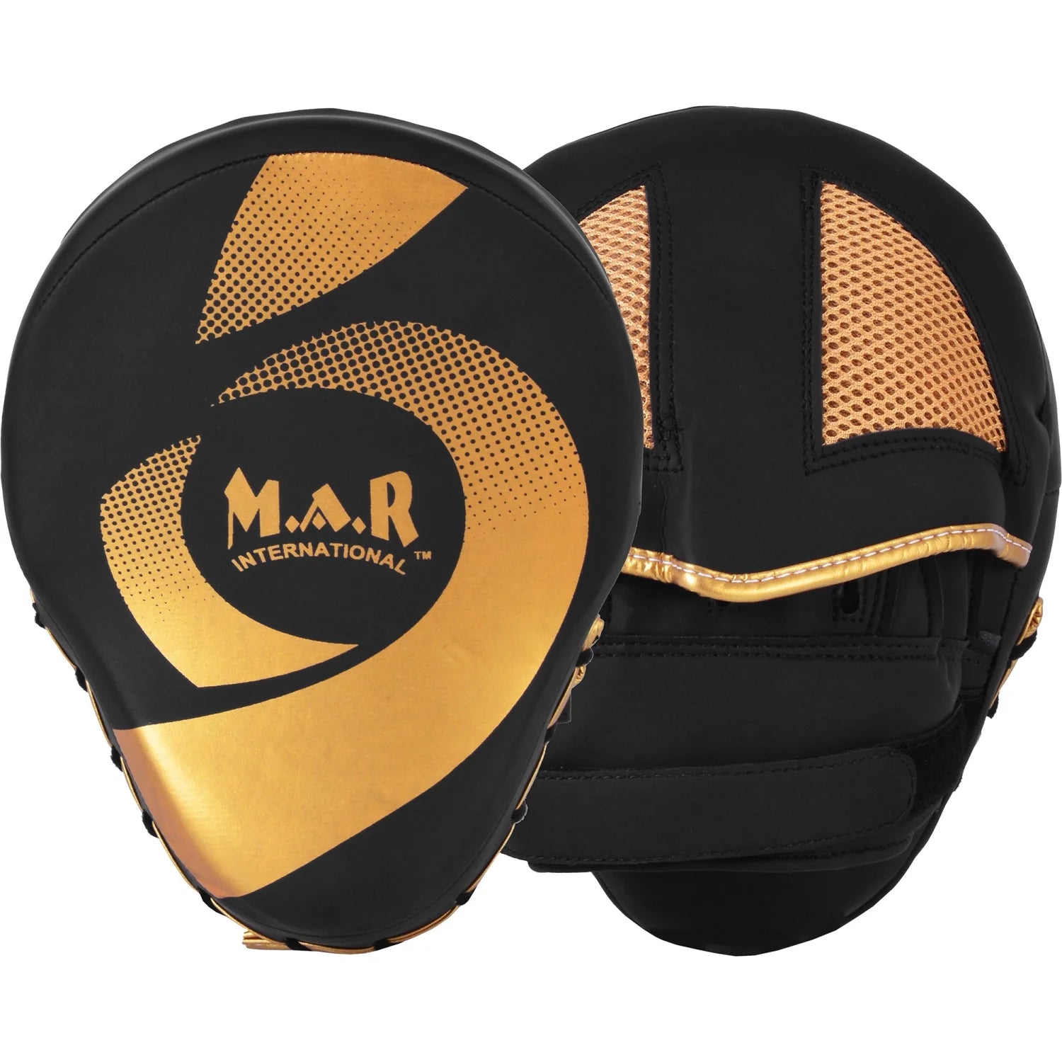 MAR-195G | Black & Gold Hybrid Curved Focus Mitts - Focus Mitts