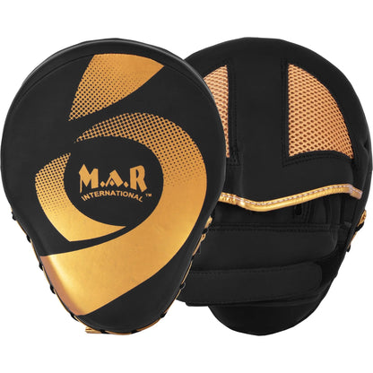 MAR-195G | Black & Gold Hybrid Curved Focus Mitts - Focus Mitts